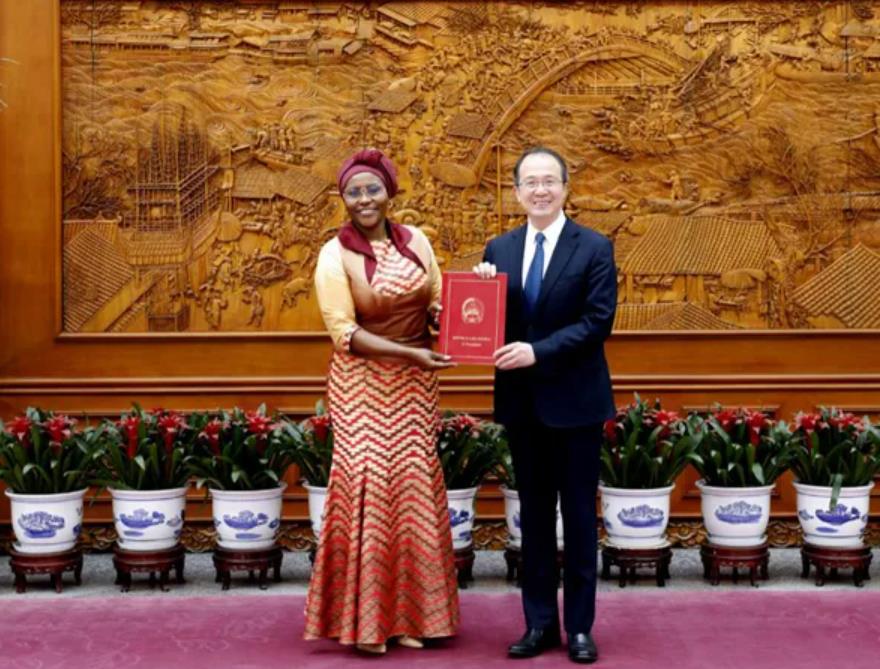 外交部部长助理兼礼宾司司长洪磊接受安哥拉新任驻华大使递交国书副本-中非友好经贸发展工作委员会